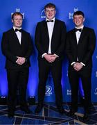 6 May 2025; Hugh Cooney, Conor O'Tighearnaigh and Oliver Coffey on arrival at the Leinster Rugby awards ball 2025 at O'Reilly Hall in UCD, Dublin. Photo by Brendan Moran/Sportsfile
