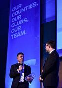 6 May 2025; Guinness Hall of Fame award winner Brian O'Driscoll is interviewed by MC Joe Molloy during the Leinster Rugby awards ball 2025 at O'Reilly Hall in UCD, Dublin. Photo by Brendan Moran/Sportsfile