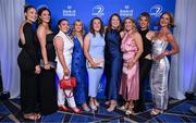 6 May 2025; On arrival are from left to right, Fiona Dickson, Leah Tarpey, Aimee Clarke, Lauren Sweeney, Molly Boyne, Kirstie Stevenson, Ailsa Hughes, Aine Rowe and Alice Rowe; at the Leinster Rugby awards ball 2025 at O'Reilly Hall in UCD, Dublin. Photo by Brendan Moran/Sportsfile