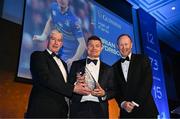 6 May 2025; Brian O'Driscoll is presented with the Guinness Hall of Fame award by Rory Sheridan of Diageo Ireland, right, and Leinster Rugby president Declan Gardiner during the Leinster Rugby awards ball 2025 at O'Reilly Hall in UCD, Dublin. Photo by Brendan Moran/Sportsfile