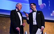 6 May 2025; Paul Deering is interviewed by MC Joe Molloy after being presented with the Bank of Ireland Never Stop Competing Award - for Contribution to Leinster Rugby during the Leinster Rugby awards ball 2025 at O'Reilly Hall in UCD, Dublin. Photo by Brendan Moran/Sportsfile