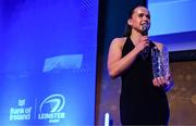 6 May 2025; BearingPoint Women’s Young Player of the Year Robyn O'Connor is interviewed during the Leinster Rugby awards ball 2025 at O'Reilly Hall in UCD, Dublin. Photo by Brendan Moran/Sportsfile