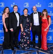 6 May 2025; Bank of Ireland guests, from left, Laura Byrne, Eoin McGirl, Paula Murphy, Dave Moore and Sharon Woods, during the Leinster Rugby awards ball 2025 at O'Reilly Hall in UCD, Dublin. Photo by Brendan Moran/Sportsfile