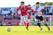 2 May 2025; Jake Doyle-Hayes of Sligo Rovers in action against Warren Davis of Drogheda United during the SSE Airtricity Men's Premier Division match between Sligo Rovers and Drogheda United at The Showgrounds in Sligo. Photo by Piaras Ó Mídheach/Sportsfile