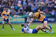 27 April 2025; Aidan McCarthy of Clare in action against Darragh Lyons of Waterford during the Munster GAA Hurling Senior Championship Round 2 match between Waterford and Clare at Walsh Park in Waterford. Photo by Piaras Ó Mídheach/Sportsfile
