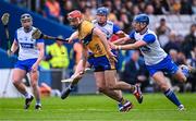 27 April 2025; Peter Duggan of Clare in action against Waterford players, from left, Iarlaith Daly, Conor Prunty and Paddy Leavey during the Munster GAA Hurling Senior Championship Round 2 match between Waterford and Clare at Walsh Park in Waterford. Photo by Piaras Ó Mídheach/Sportsfile