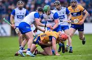 27 April 2025; Peter Duggan of Clare plays on with a broken helmet during the Munster GAA Hurling Senior Championship Round 2 match between Waterford and Clare at Walsh Park in Waterford. Photo by Piaras Ó Mídheach/Sportsfile