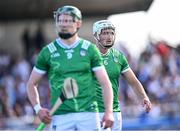 3 May 2025; Limerick players Kyle Hayes, right, and William O'Donoghue before the Munster GAA Hurling Senior Championship Round 3 match between Waterford and Limerick at Walsh Park in Waterford. Photo by Piaras Ó Mídheach/Sportsfile