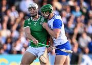 3 May 2025; Michael Kiely of Waterford in action against Kyle Hayes of Limerick during the Munster GAA Hurling Senior Championship Round 3 match between Waterford and Limerick at Walsh Park in Waterford. Photo by Piaras Ó Mídheach/Sportsfile