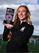 8 May 2025; Kelly Brady of Athlone Town with her SSE Airtricity Women’s Premier Division Player of the Month Award for April at Athlone Town Stadium in Athlone. Photo by Piaras Ó Mídheach/Sportsfile