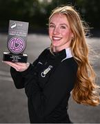 8 May 2025; Kelly Brady of Athlone Town with her SSE Airtricity Women’s Premier Division Player of the Month Award for April at Athlone Town Stadium in Athlone. Photo by Piaras Ó Mídheach/Sportsfile