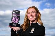 8 May 2025; Kelly Brady of Athlone Town with her SSE Airtricity Women’s Premier Division Player of the Month Award for April at Athlone Town Stadium in Athlone. Photo by Piaras Ó Mídheach/Sportsfile