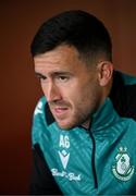 8 May 2025; Aaron Greene speaks to media during a Shamrock Rovers media conference at Roadstone Group Sports Club in Dublin. Photo by Stephen McCarthy/Sportsfile