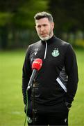 8 May 2025; Manager Stephen Bradley speaks to Virgin Media TV during a Shamrock Rovers media conference at Roadstone Group Sports Club in Dublin. Photo by Stephen McCarthy/Sportsfile
