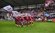 25 April 2025; Galway United players in a huddle before the SSE Airtricity Men's Premier Division match between Galway United v Drogheda United at Eamonn Deacy Park in Galway. Photo by Piaras Ó Mídheach/Sportsfile