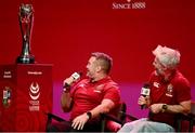 8 May 2025; British & Irish Lions Assistant coach John Fogarty, left, and Head of Athletic Performance Aled Walters, during the British & Irish Lions Squad and Captain announcement for the 2025 Tour of Australia at Indigo at The O2 in London, England. Photo by Ben McShane/Sportsfile