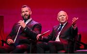 8 May 2025; British & Irish Lions board chairman Ieuan Evans, right, and Head Coach Andy Farrell during the British & Irish Lions Squad and Captain announcement for the 2025 Tour of Australia at Indigo at The O2 in London, England. Photo by Ben McShane/Sportsfile