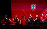 8 May 2025; In attendance during the British & Irish Lions Squad and Captain announcement for the 2025 Tour of Australia are, from left, MC and former England international Ugo Monye, MC Lee McKenzie, Head Coach Andy Farrell and British & Irish Lions board chairman Ieuan Evans at Indigo at The O2 in London, England. Photo by Ben McShane/Sportsfile