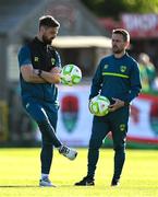 2 May 2025; Cork City coaches Greg Bolger, left, and Liam Kearney before the SSE Airtricity Men's Premier Division match between Cork City and Shamrock Rovers at Turner's Cross in Cork. Photo by Brendan Moran/Sportsfile