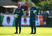 2 May 2025; Cork City academy coach Greg Yelverton, right and coach Liam Kearney before the SSE Airtricity Men's Premier Division match between Cork City and Shamrock Rovers at Turner's Cross in Cork. Photo by Brendan Moran/Sportsfile