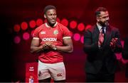 8 May 2025; British & Irish Lions Captain Maro Itoje, left, alongside Head Coach Andy Farrell during the British & Irish Lions Squad and Captain announcement for the 2025 Tour of Australia at Indigo at The O2 in London, England. Photo by Ben McShane/Sportsfile