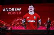 8 May 2025; Andrew Porter is announced by Board Chairman Ieuan Evans, right, during the British & Irish Lions Squad and Captain announcement for the 2025 Tour of Australia at Indigo at The O2 in London, England. Photo by Ben McShane/Sportsfile