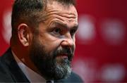 8 May 2025; British & Irish Lions Head Coach Andy Farrell speaking during a press conference after the British & Irish Lions Squad and Captain announcement for the 2025 Tour of Australia at Indigo at The O2 in London, England. Photo by Ben McShane/Sportsfile