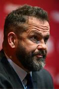 8 May 2025; British & Irish Lions Head Coach Andy Farrell speaking during a press conference after the British & Irish Lions Squad and Captain announcement for the 2025 Tour of Australia at Indigo at The O2 in London, England. Photo by Ben McShane/Sportsfile
