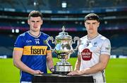 6 May 2025; Sean O’Connor of Tipperary, left, and Callum Bolton of Kildare pictured with the Tailteann Cup at the launch of the Tailteann Cup at Croke Park in Dublin. Photo by Sam Barnes/Sportsfile