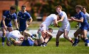 9 May 2025; Lukas Kenny of Ulster A in action against Andrew Osborne of Leinster A during the Interprovincial &quot;A&quot; Rugby match between Leinster A and Ulster A at Castle Avenue in Dublin. Photo by Piaras Ó Mídheach/Sportsfile