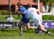 9 May 2025; Hugo McLaughlin of Leinster A in action against Jonathan Scott of Ulster A during the Interprovincial &quot;A&quot; Rugby match between Leinster A and Ulster A at Castle Avenue in Dublin. Photo by Piaras Ó Mídheach/Sportsfile