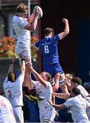 9 May 2025; Charlie Irvine of Ulster A wins possession in the lineout ahead of David Walsh of Leinster A during the Interprovincial &quot;A&quot; Rugby match between Leinster A and Ulster A at Castle Avenue in Dublin. Photo by Piaras Ó Mídheach/Sportsfile