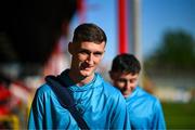 9 May 2025; Mason Melia of St Patrick's Athletic arrives for the SSE Airtricity Men's Premier Division match between Shelbourne and St Patrick's Athletic at Tolka Park in Dublin. Photo by Stephen McCarthy/Sportsfile