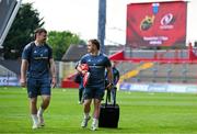 9 May 2025; Seán O'Brien, left, and Craig Casey of Munster arrive before the United Rugby Championship match between Munster and Ulster at Thomond Park in Limerick. Photo by Brendan Moran/Sportsfile