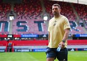 9 May 2025; Munster captain Tadhg Beirne arrives before the United Rugby Championship match between Munster and Ulster at Thomond Park in Limerick. Photo by Brendan Moran/Sportsfile