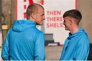 9 May 2025; Tom Grivosti, left, and Chris Forrester of St Patrick's Athletic before the SSE Airtricity Men's Premier Division match between Shelbourne and St Patrick's Athletic at Tolka Park in Dublin. Photo by Stephen McCarthy/Sportsfile