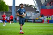9 May 2025; Jack Crowley of Munster walks the pitch before the United Rugby Championship match between Munster and Ulster at Thomond Park in Limerick. Photo by Brendan Moran/Sportsfile