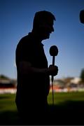 9 May 2025; St Patrick's Athletic manager Stephen Kenny speaks to LOITV before the SSE Airtricity Men's Premier Division match between Shelbourne and St Patrick's Athletic at Tolka Park in Dublin. Photo by Stephen McCarthy/Sportsfile