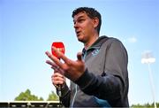 9 May 2025; Drogheda United manager Kevin Doherty speaks to Virgin Media before the SSE Airtricity Men's Premier Division match between Shamrock Rovers and Drogheda United at Tallaght Stadium in Dublin. Photo by David Fitzgerald/Sportsfile