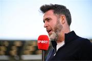 9 May 2025; Shamrock Rovers manager Stephen Bradley speaks  to Virgin Media before the SSE Airtricity Men's Premier Division match between Shamrock Rovers and Drogheda United at Tallaght Stadium in Dublin. Photo by David Fitzgerald/Sportsfile