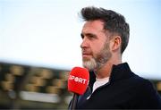 9 May 2025; Shamrock Rovers manager Stephen Bradley speaks  to Virgin Media before the SSE Airtricity Men's Premier Division match between Shamrock Rovers and Drogheda United at Tallaght Stadium in Dublin. Photo by David Fitzgerald/Sportsfile