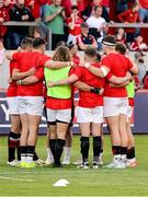 9 May 2025; Ulster team huddle before the United Rugby Championship match between Munster and Ulster at Thomond Park in Limerick. Photo by John Dickson/Sportsfile