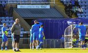 9 May 2025; Waterford manager John Coleman on the pitch with his players before the SSE Airtricity Men's Premier Division match between Waterford and Galway United at the Regional Sports Centre in Waterford. Photo by Matt Browne/Sportsfile