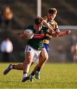 9 May 2025; Fionn O'Cinnseala of Mayo in action against Diarmuid O'Higgins of Roscommon during the Electric Ireland Connacht GAA Football Minor Championship final match between Roscommon and Mayo at Hastings Insurance MacHale Park in Castlebar, Mayo. Photo by Ben McShane/Sportsfile