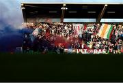 9 May 2025; Drogheda United supporters before the SSE Airtricity Men's Premier Division match between Shamrock Rovers and Drogheda United at Tallaght Stadium in Dublin. Photo by Thomas Flinkow/Sportsfile