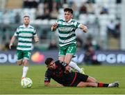 9 May 2025; Cory O'Sullivan of Shamrock Rovers is tackled by Luke Heeney of Drogheda United during the SSE Airtricity Men's Premier Division match between Shamrock Rovers and Drogheda United at Tallaght Stadium in Dublin. Photo by Thomas Flinkow/Sportsfile