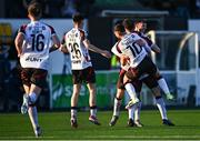 9 May 2025; Sean McHale of Dundalk, hidden celebrates with team-mates after scoring their side's first goal during the SSE Airtricity Men's First Division match between Dundalk and Bray Wanderers at Oriel Park in Dundalk, Louth. Photo by Tyler Miller/Sportsfile