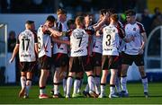 9 May 2025; Sean McHale of Dundalk, third from right, celebrates with team-mates after scoring their side's first goal during the SSE Airtricity Men's First Division match between Dundalk and Bray Wanderers at Oriel Park in Dundalk, Louth. Photo by Tyler Miller/Sportsfile