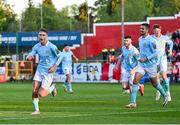 9 May 2025; Mason Melia of St Patrick's Athletic celebrates scoring his side's first goal during the SSE Airtricity Men's Premier Division match between Shelbourne and St Patrick's Athletic at Tolka Park in Dublin. Photo by Piaras Ó Mídheach/Sportsfile