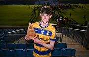 9 May 2025; John Price of Roscommon with his Electric Ireland Player of The Match Award following his performance in the Electric Ireland Connacht GAA Football Minor Championship final match between Roscommon and Mayo at Hastings Insurance MacHale Park in Castlebar, Mayo. Photo by Ben McShane/Sportsfile